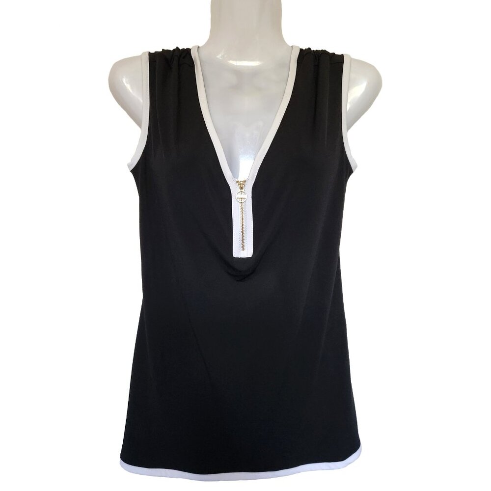 NWOT Black Tank Top with White Contrast Piping